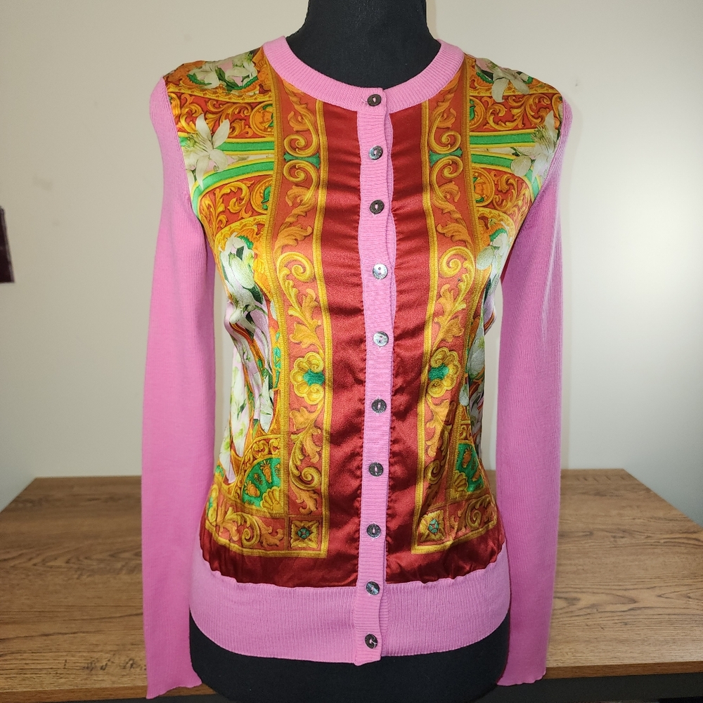 Dolce & Gabbana Printed Silk Panelled Cardigan.